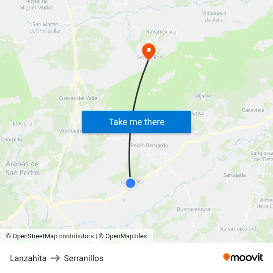Lanzahíta to Serranillos map