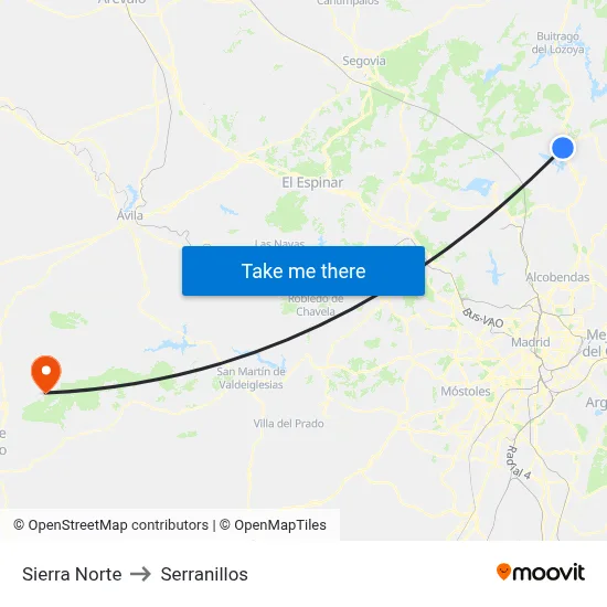 Sierra Norte to Serranillos map