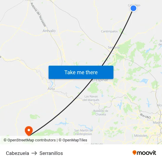 Cabezuela to Serranillos map