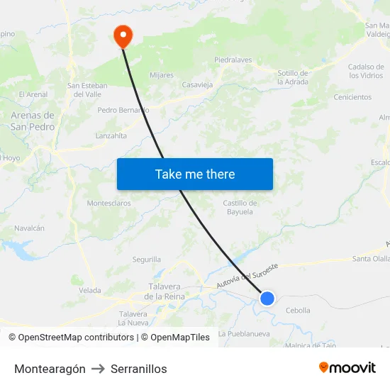 Montearagón to Serranillos map