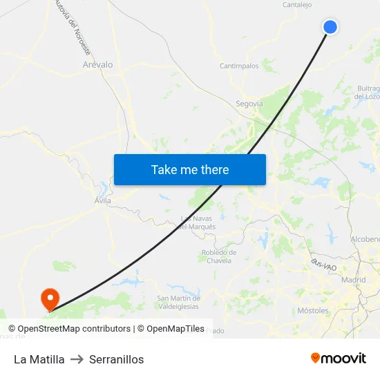 La Matilla to Serranillos map