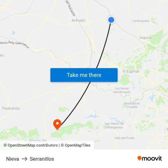Nieva to Serranillos map