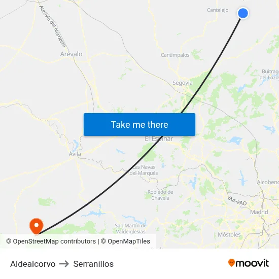 Aldealcorvo to Serranillos map