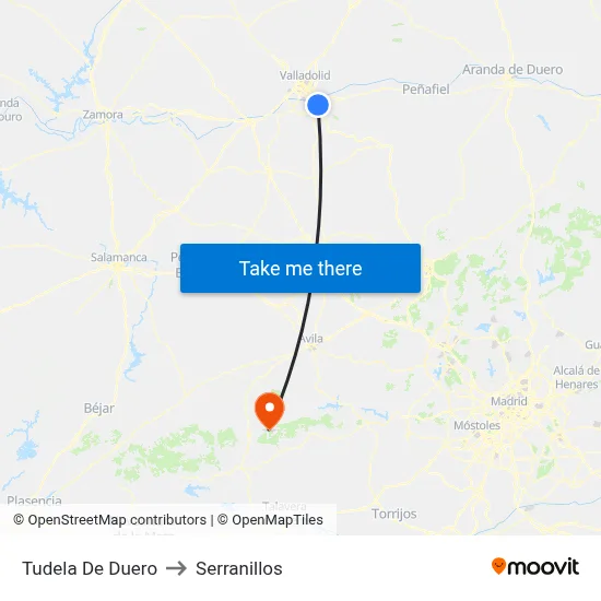 Tudela De Duero to Serranillos map