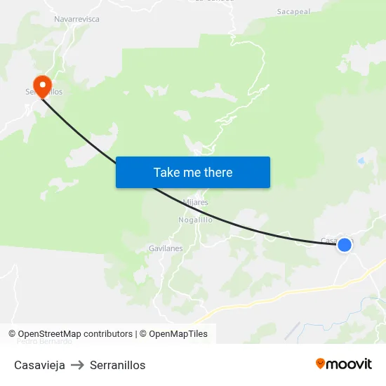 Casavieja to Serranillos map