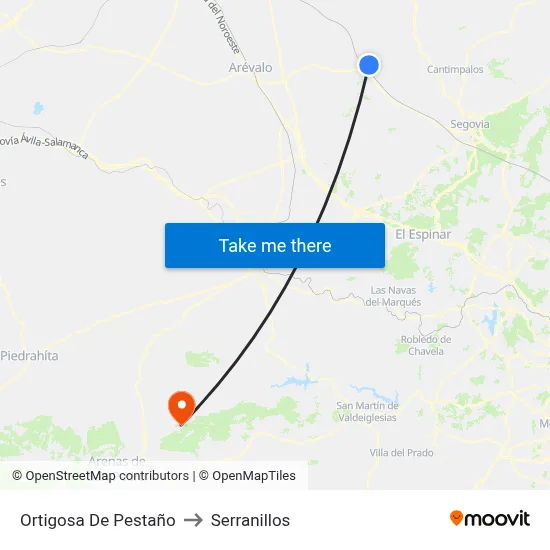 Ortigosa De Pestaño to Serranillos map
