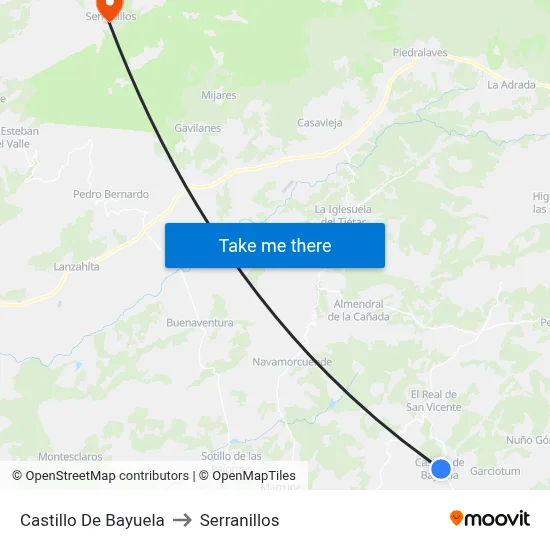 Castillo De Bayuela to Serranillos map