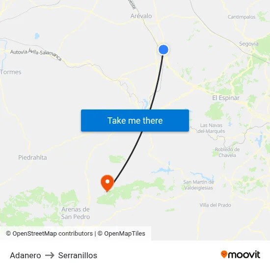 Adanero to Serranillos map