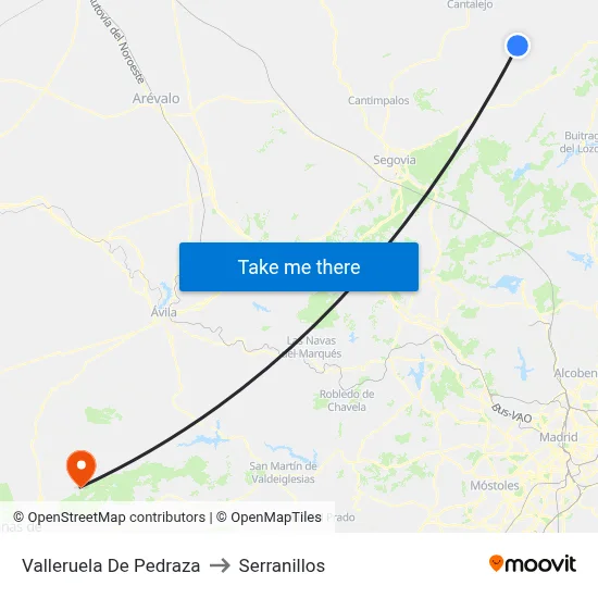 Valleruela De Pedraza to Serranillos map