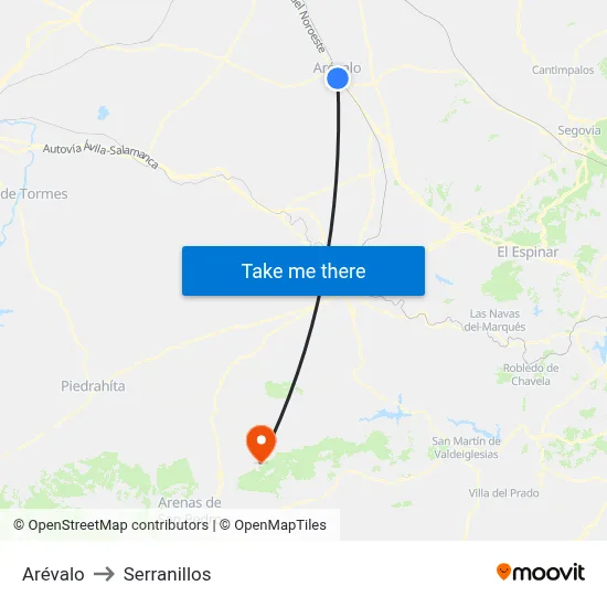 Arévalo to Serranillos map