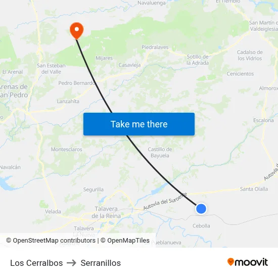 Los Cerralbos to Serranillos map