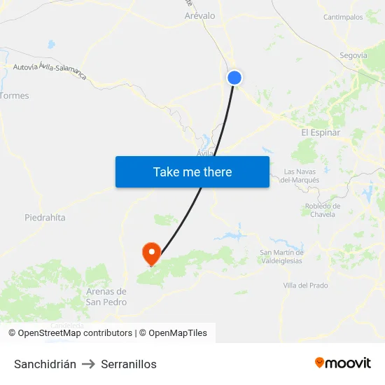 Sanchidrián to Serranillos map