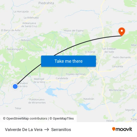 Valverde De La Vera to Serranillos map