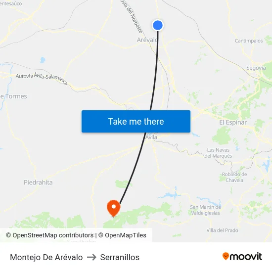 Montejo De Arévalo to Serranillos map