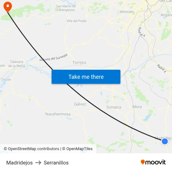 Madridejos to Serranillos map