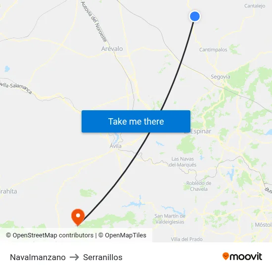 Navalmanzano to Serranillos map