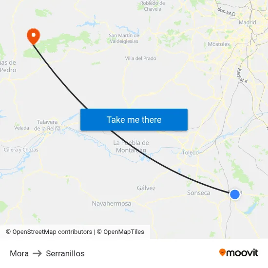 Mora to Serranillos map