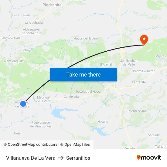 Villanueva De La Vera to Serranillos map