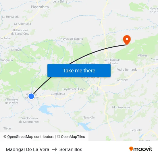 Madrigal De La Vera to Serranillos map