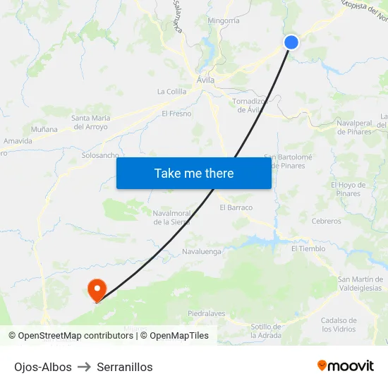 Ojos-Albos to Serranillos map
