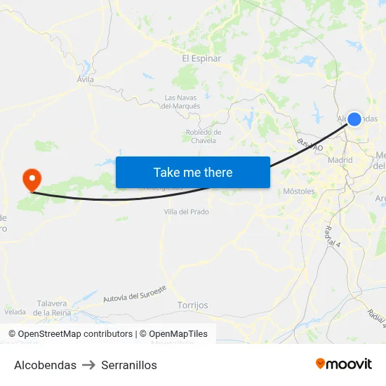 Alcobendas to Serranillos map
