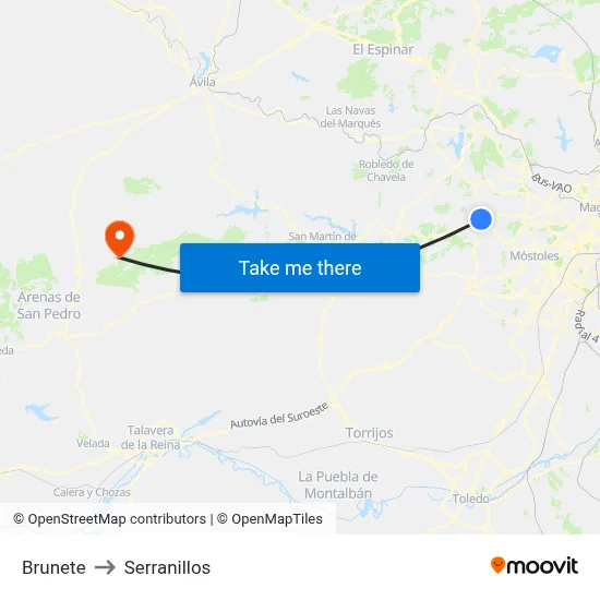 Brunete to Serranillos map