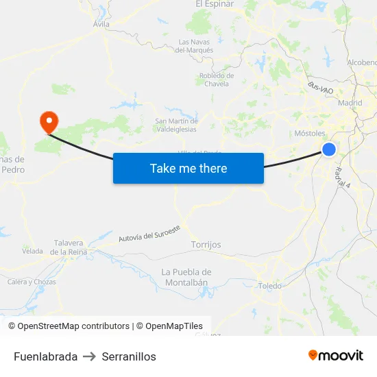 Fuenlabrada to Serranillos map