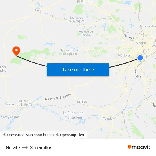 Getafe to Serranillos map