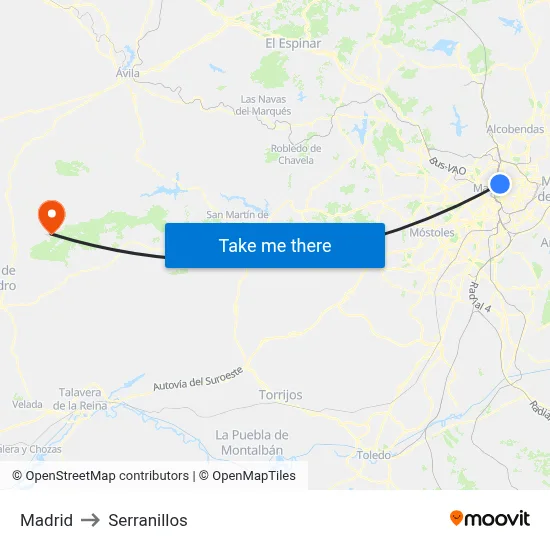 Madrid to Serranillos map