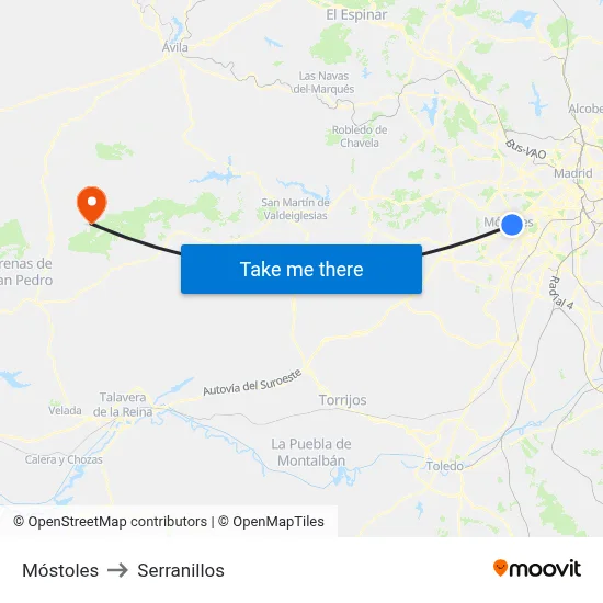 Móstoles to Serranillos map