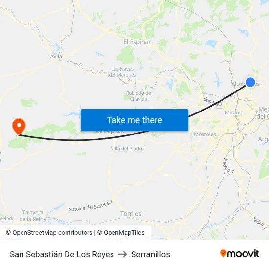 San Sebastián De Los Reyes to Serranillos map