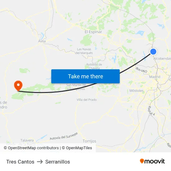 Tres Cantos to Serranillos map