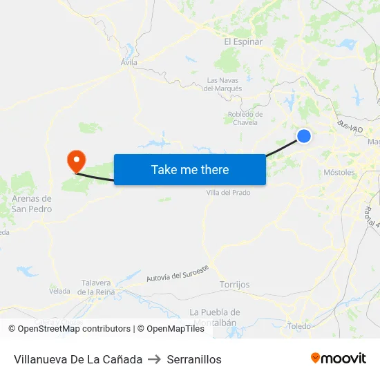 Villanueva De La Cañada to Serranillos map