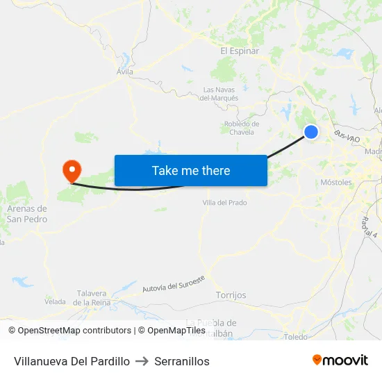 Villanueva Del Pardillo to Serranillos map