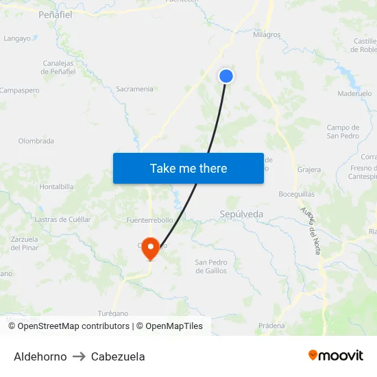 Aldehorno to Cabezuela map