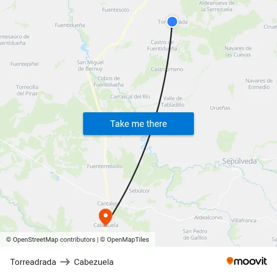 Torreadrada to Cabezuela map
