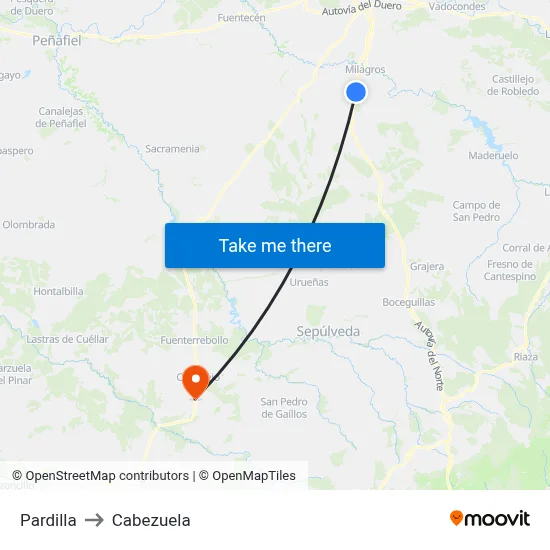 Pardilla to Cabezuela map