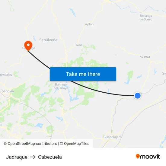 Jadraque to Cabezuela map