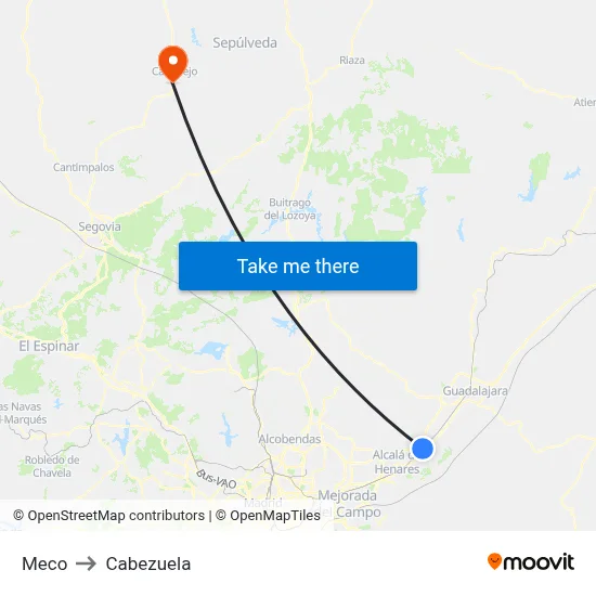 Meco to Cabezuela map