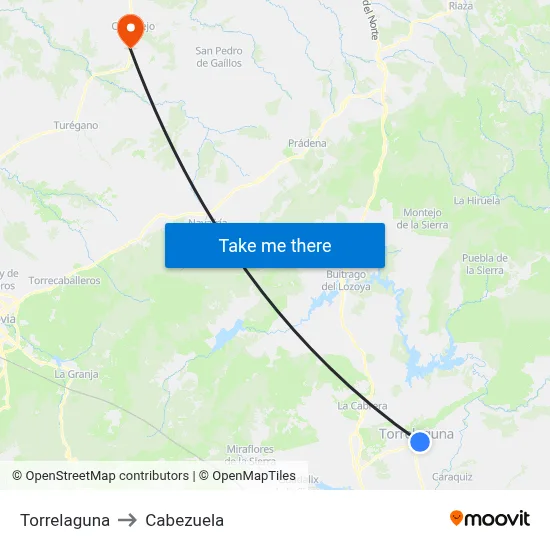 Torrelaguna to Cabezuela map
