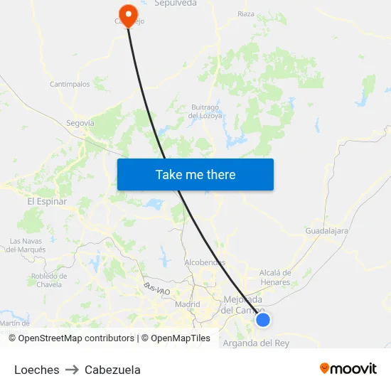 Loeches to Cabezuela map