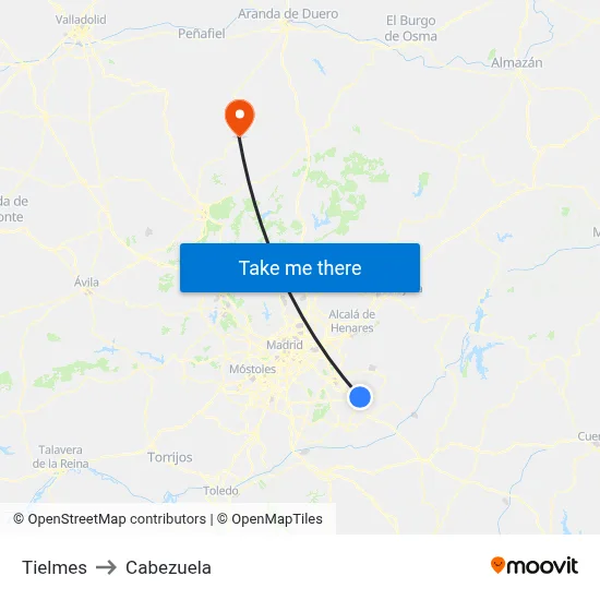 Tielmes to Cabezuela map