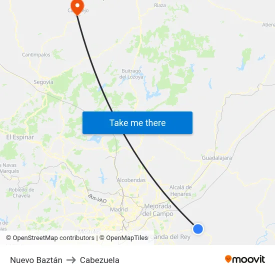 Nuevo Baztán to Cabezuela map