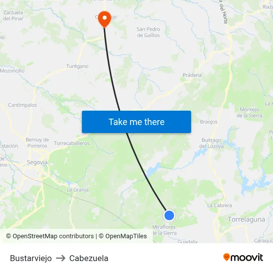 Bustarviejo to Cabezuela map