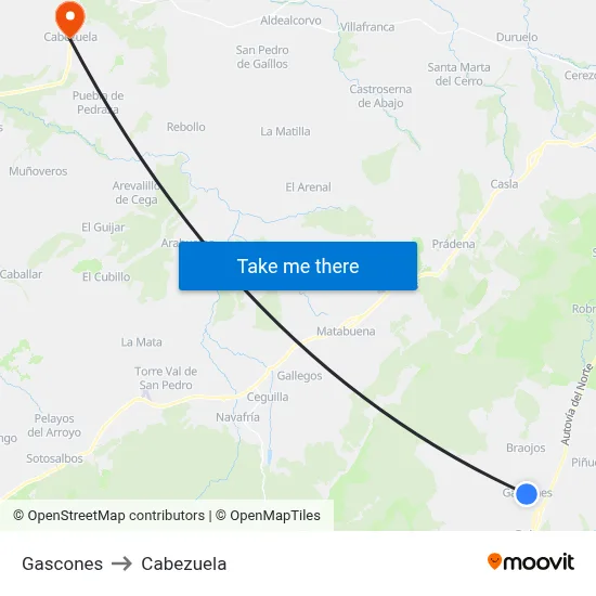 Gascones to Cabezuela map