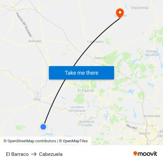 El Barraco to Cabezuela map
