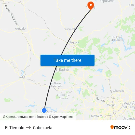 El Tiemblo to Cabezuela map
