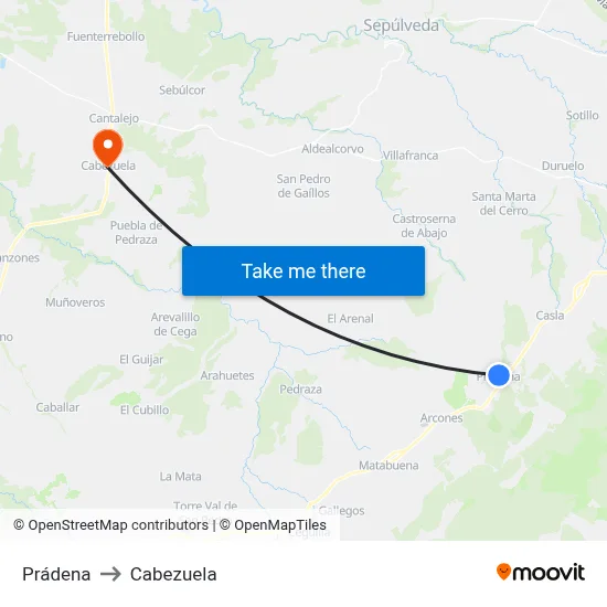 Prádena to Cabezuela map