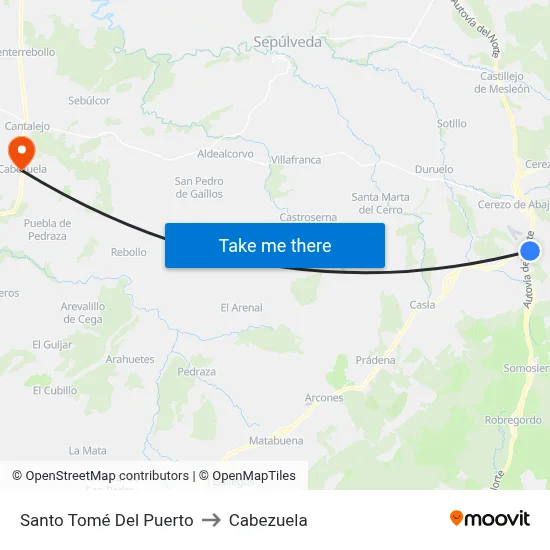 Santo Tomé Del Puerto to Cabezuela map