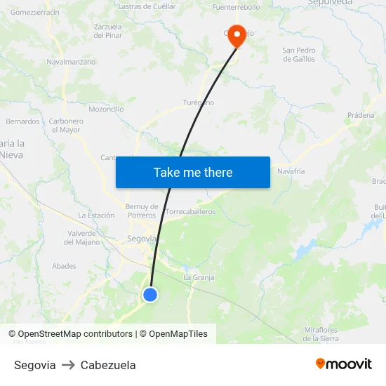 Segovia to Cabezuela map